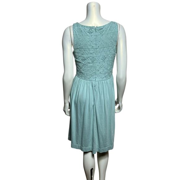 LOFT Mint Green Embroidered Sleeveless Dress, Size 8, Cotton-Modal Blend - Picture 3 of 9